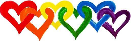 Intertwining rainbow hearts